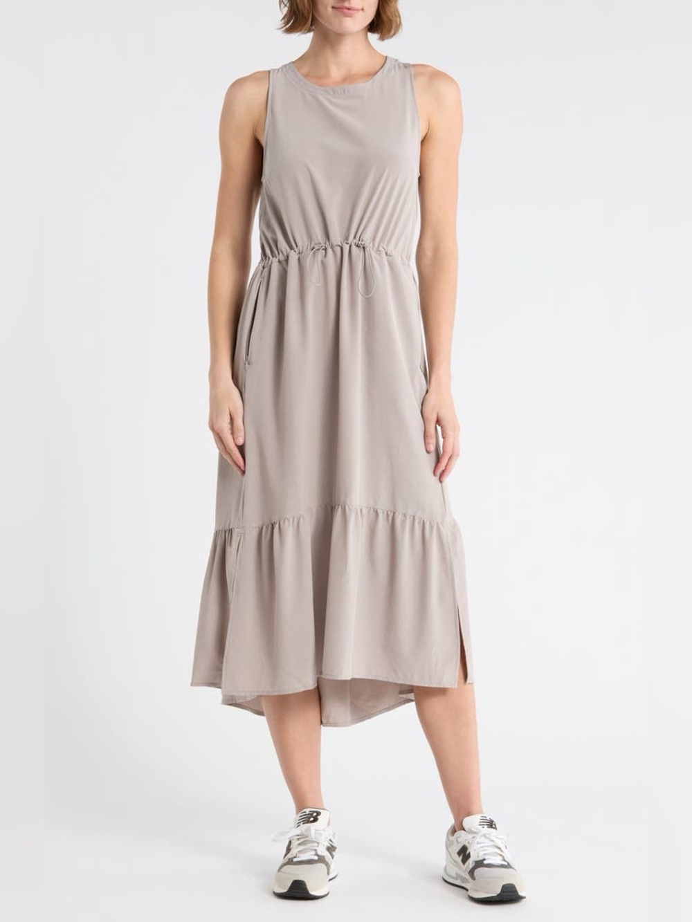 Zella Pursuit Tiered Midi Dress Size Small Gray Sleeveless
